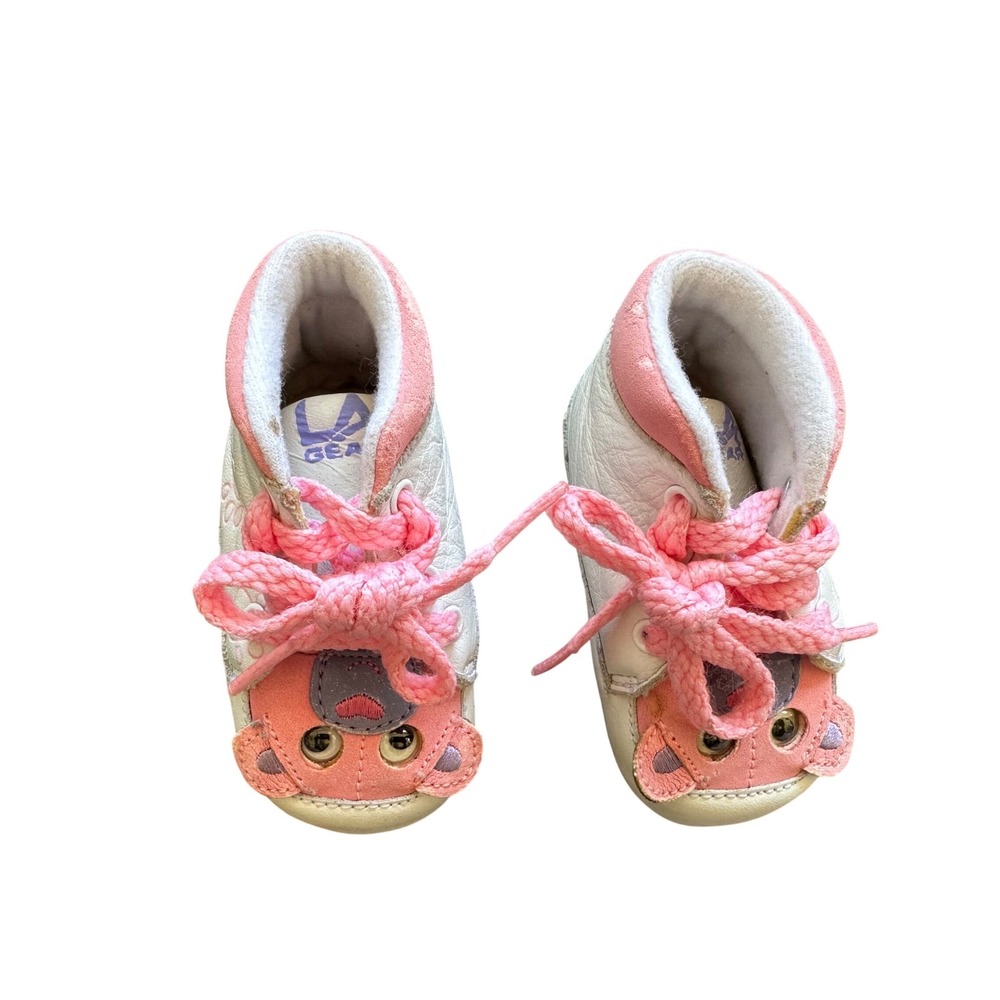 Vintage LA Gear Baby Girls Bear High Top Crib Shoes White Pink Size 1 0798 W/K